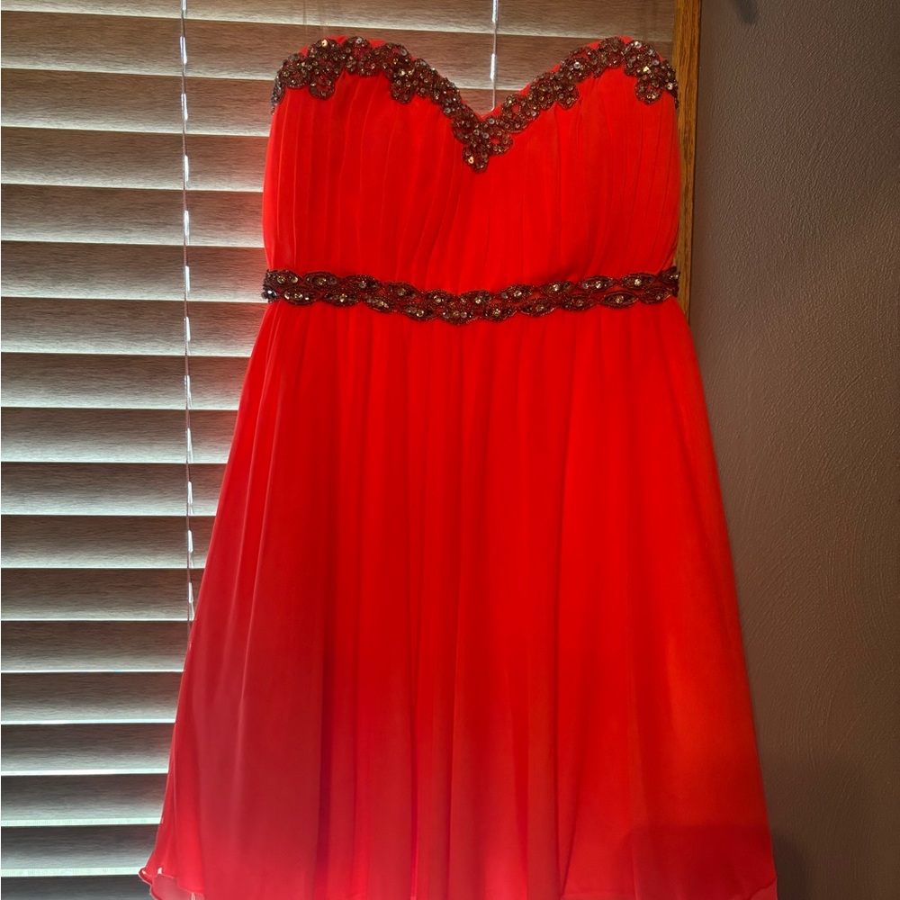 Strapless Red Dress with Beaded Accents